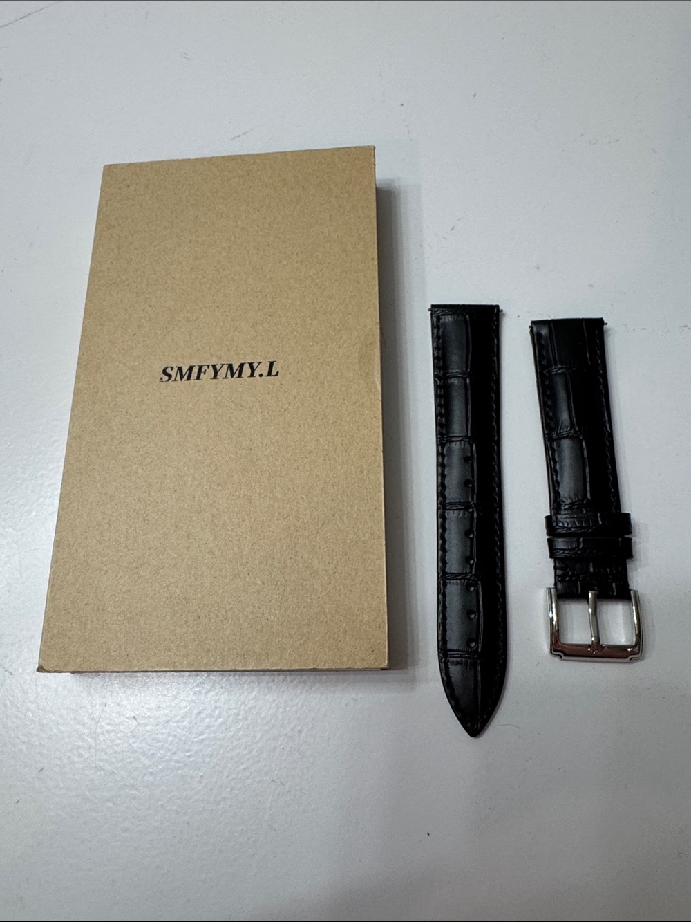 Black Leather Watch Strap with Silver Buckle